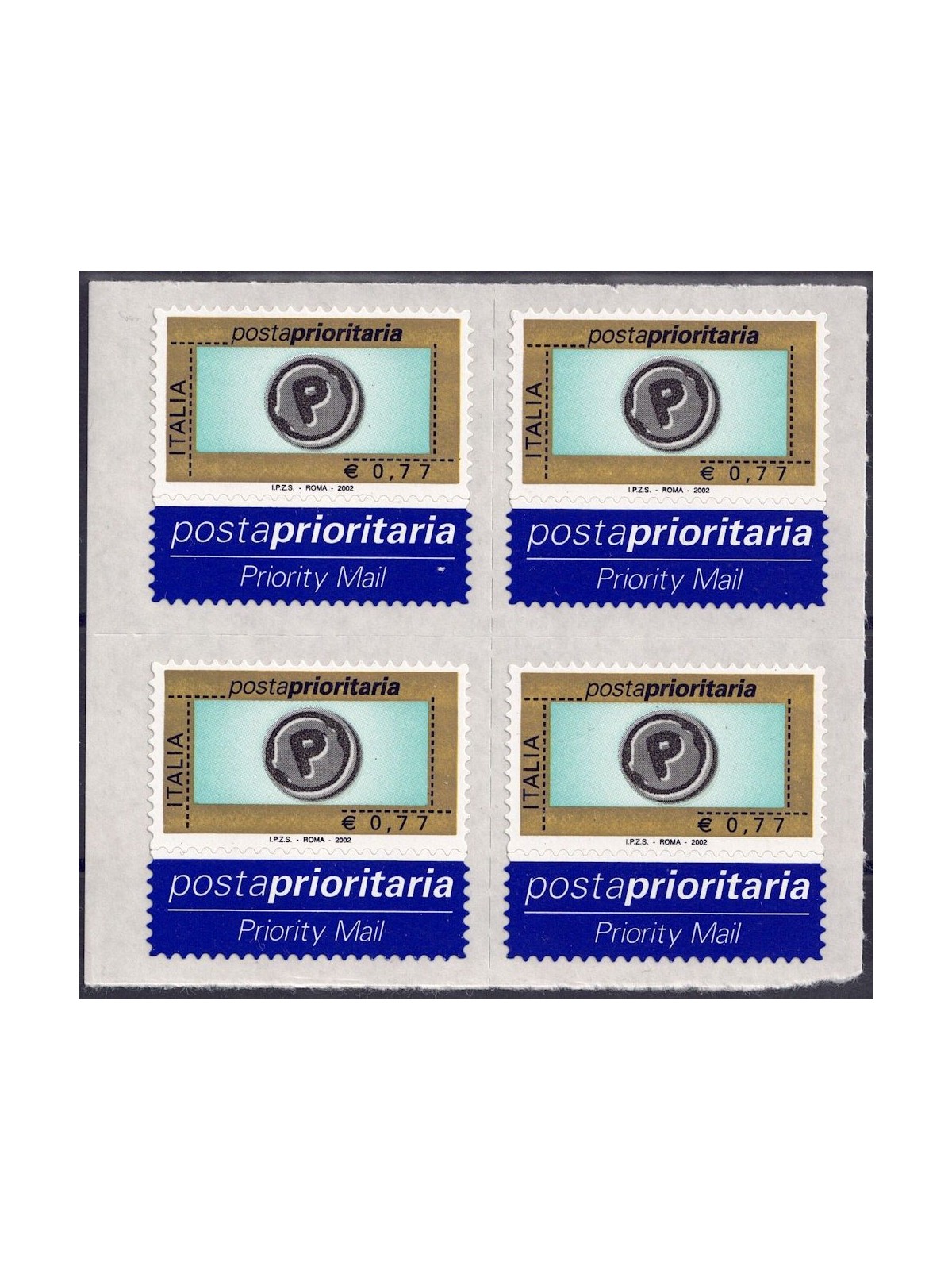 ITALY 2002 Priority Mail €0.77 (in blocks of four) MNH**