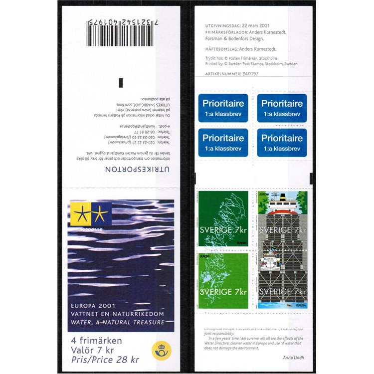 SVEZIA 2001 Europa LB MNH**