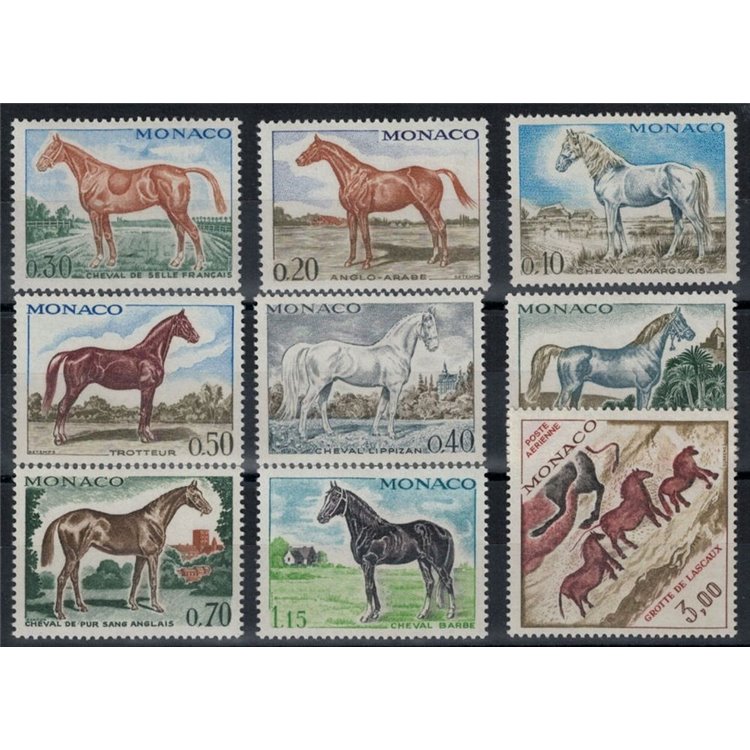 MONACO 1970 Thoroughbred horses 9v MNH**
