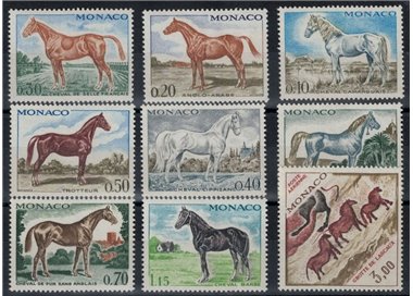 MONACO 1970 Thoroughbred horses 9v MNH**