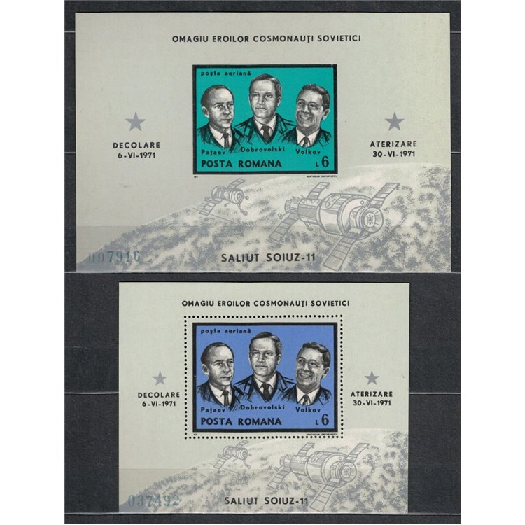 ROMANIA 1971 Cosmonauti Sojuz 2 BF MNH**