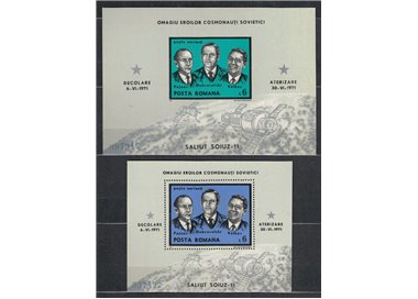 ROMANIA 1971 Soyuz Cosmonauts 2 s/s MNH**