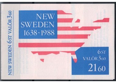 SWEDEN 1988 Anniversary of the founding of New Sweden - New Sweden 6v in booklet