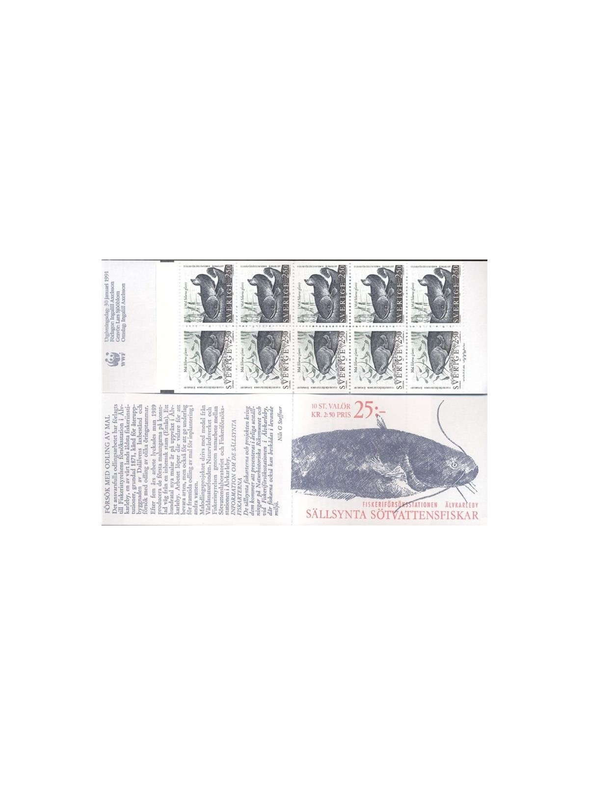 SWEDEN 1991 Freshwater fish booklet MNH**