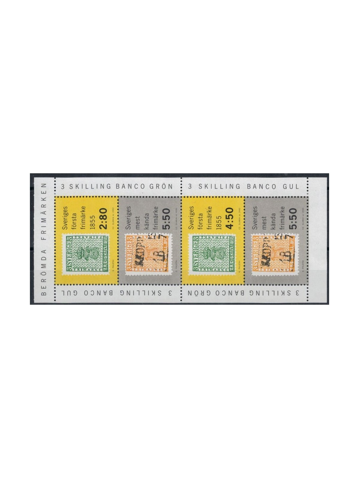 SWEDEN 1992 Famous stamps 4v from booklet