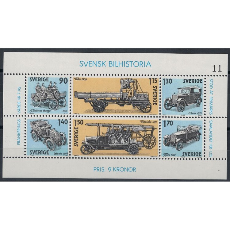 SWEDEN 1980 History of the Automobile - Automobiles s/s