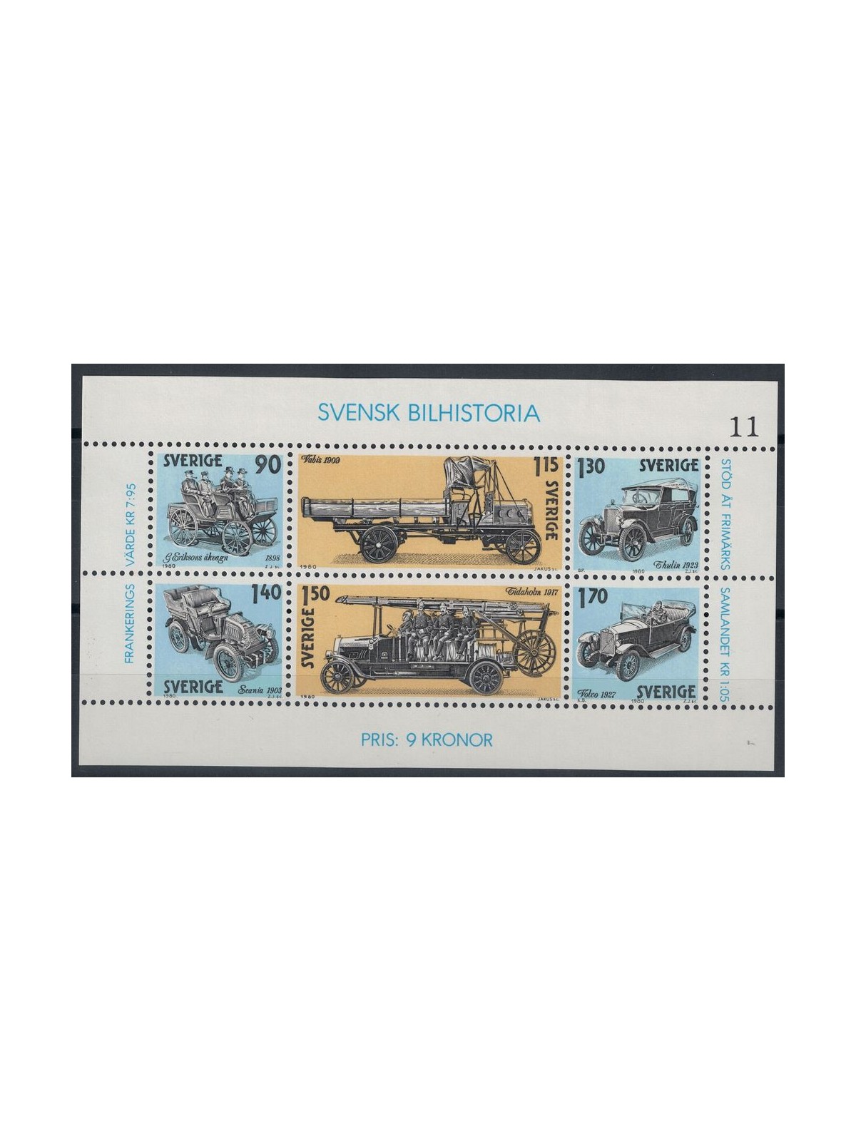 SWEDEN 1980 History of the Automobile - Automobiles s/s