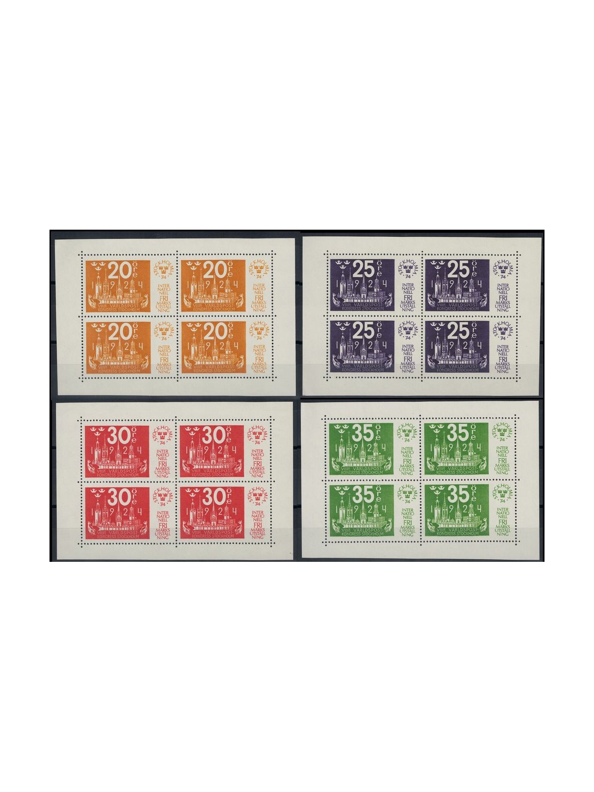 SWEDEN 1974 Stockholmia philatelic exhibition 4 s/s MNH**