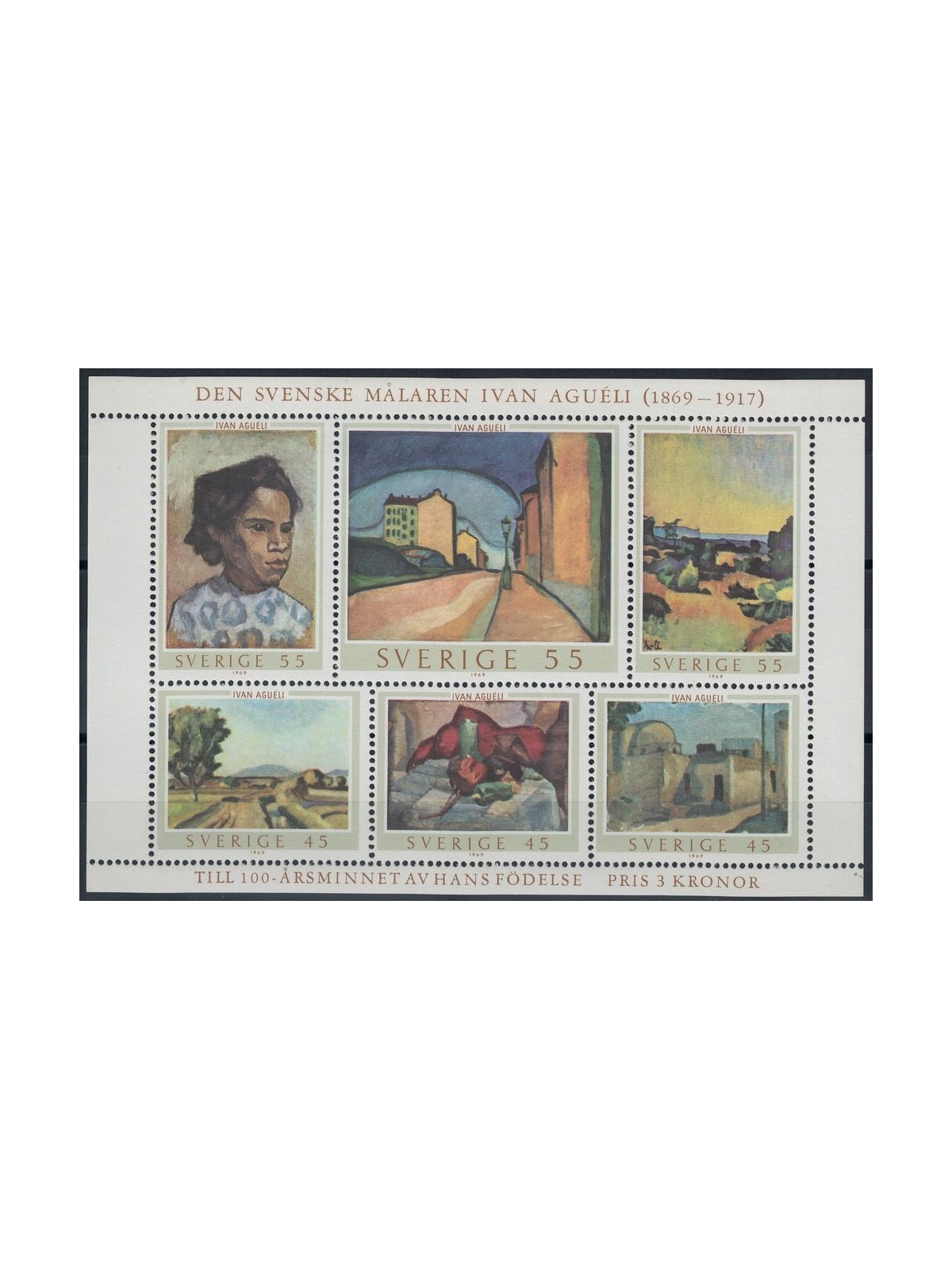 SVEZIA 1969 Centenario Ivan Agueli BF MNH**