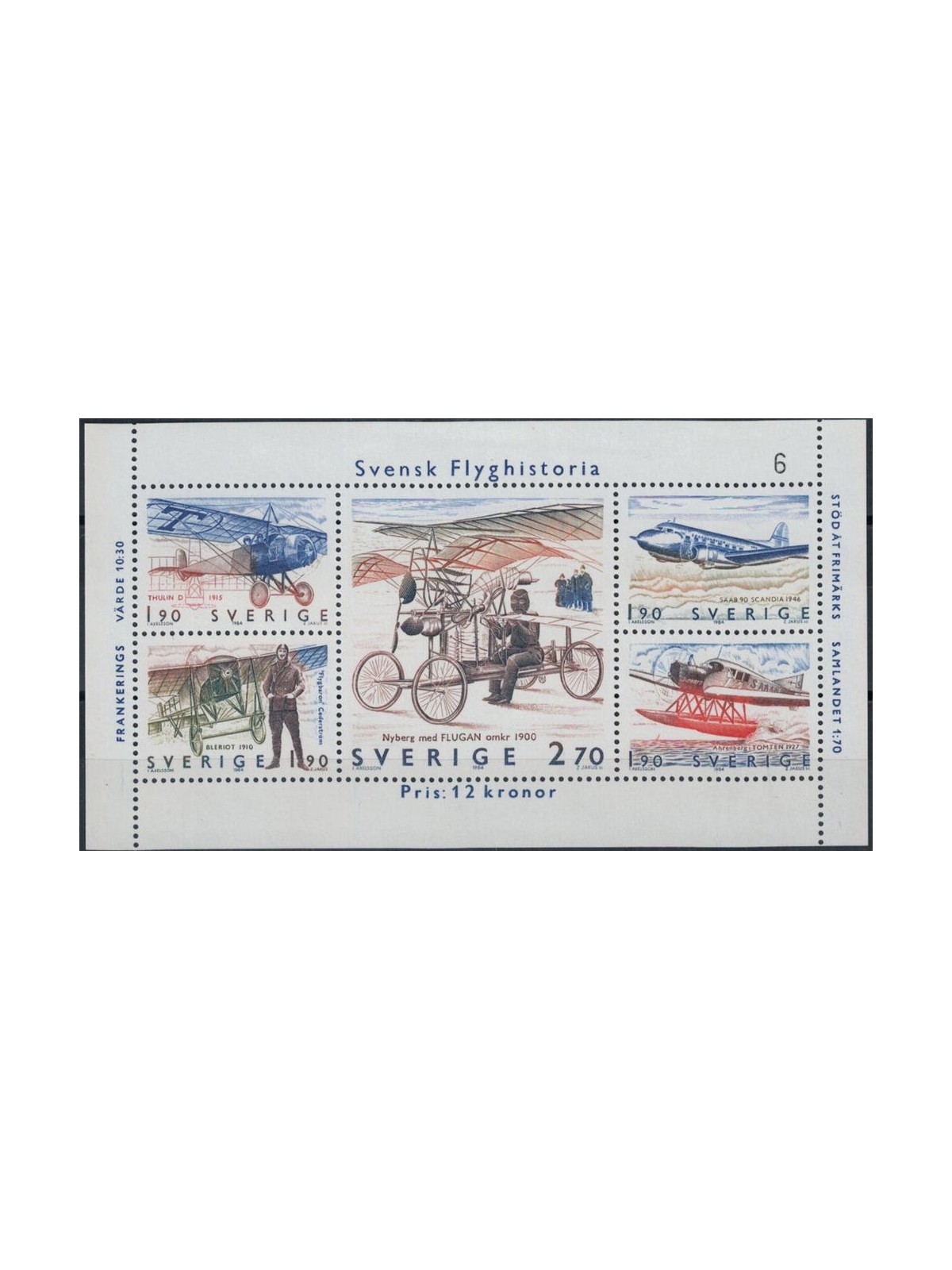 SWEDEN 1984 Aviation history s/s
