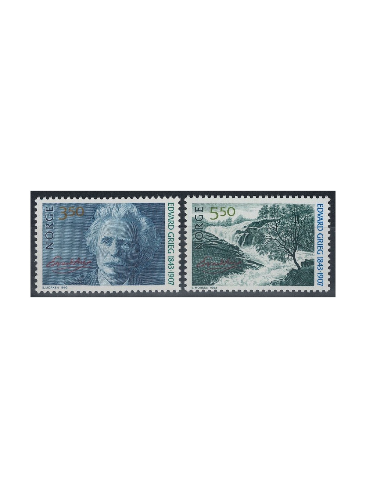 NORVEGIA 1993 150° anniversario Edvard Grieg 2v MNH**