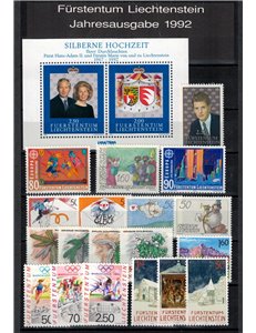 LIECHTENSTEIN 1992 Annata completa - Complete Year Set 19v + 1 BF MNH**