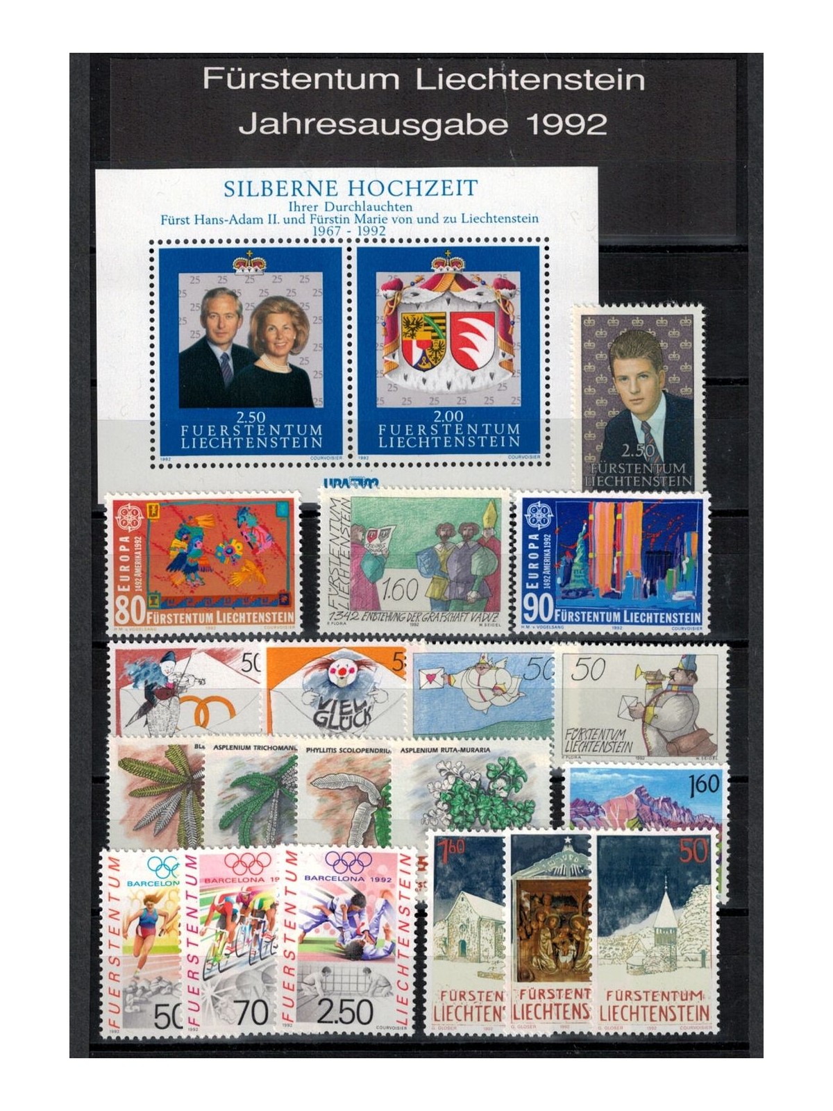 LIECHTENSTEIN 1992 Complete Year Set 19v + 1 s/s MNH**