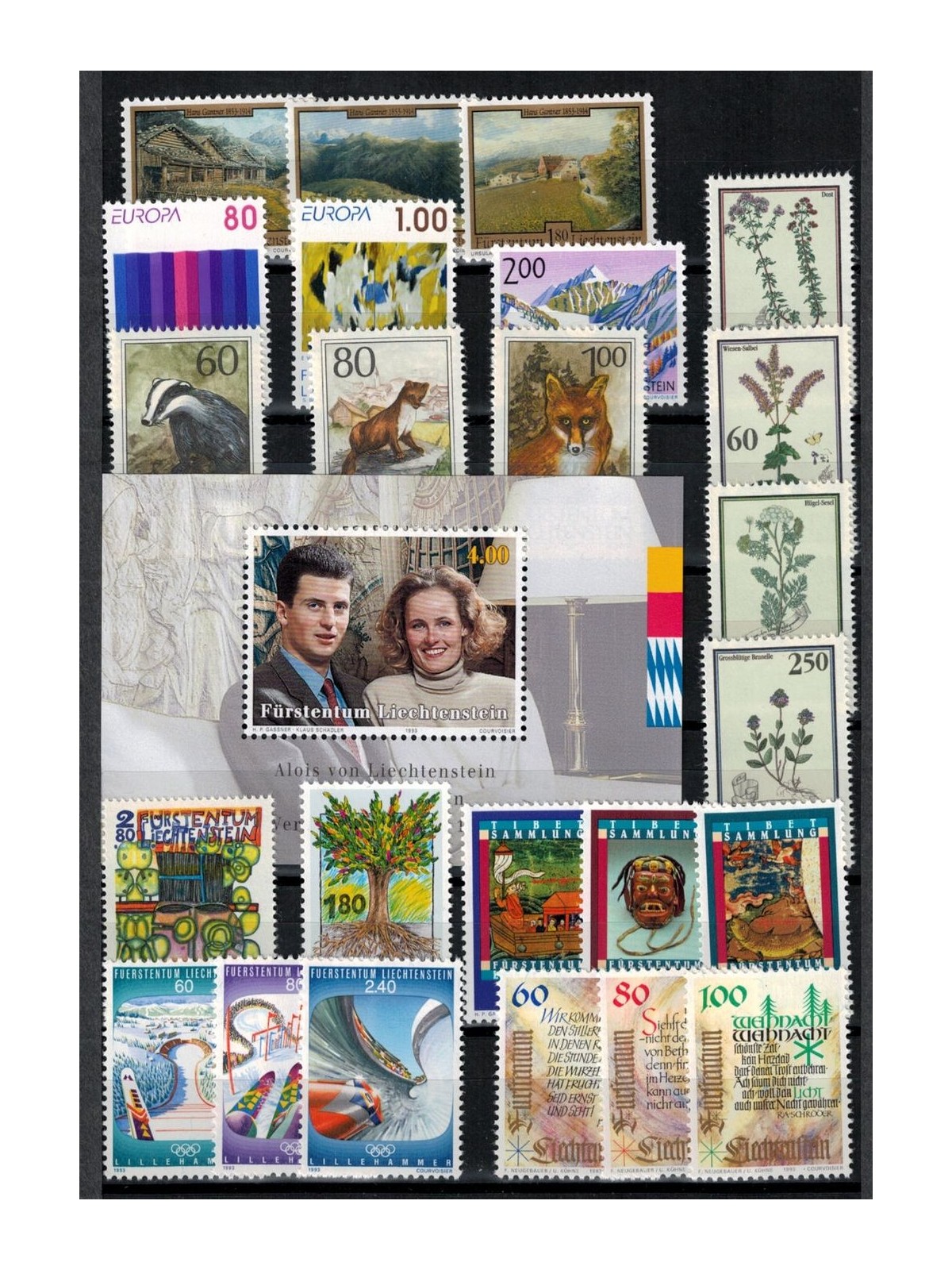 LIECHTENSTEIN 1993 Complete Year Set 24v + 1 s/s MNH**
