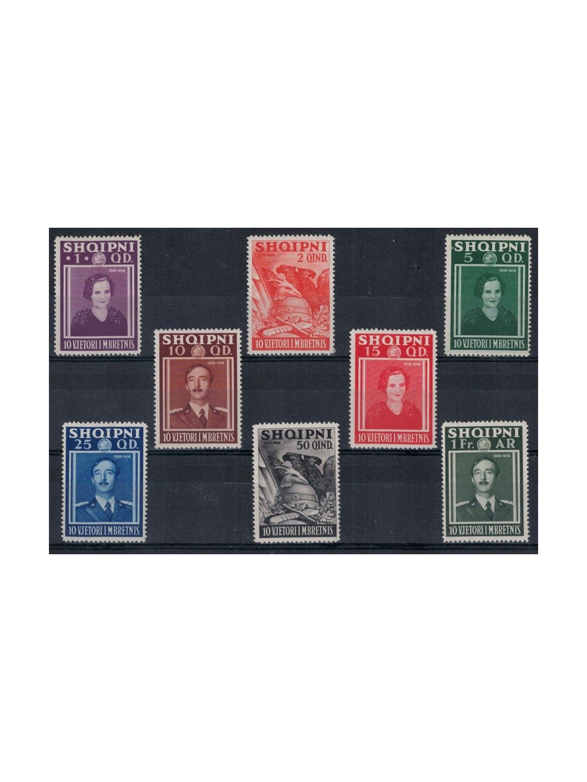 ALBANIA 1938 Anniversario del Regno 8v MNH**