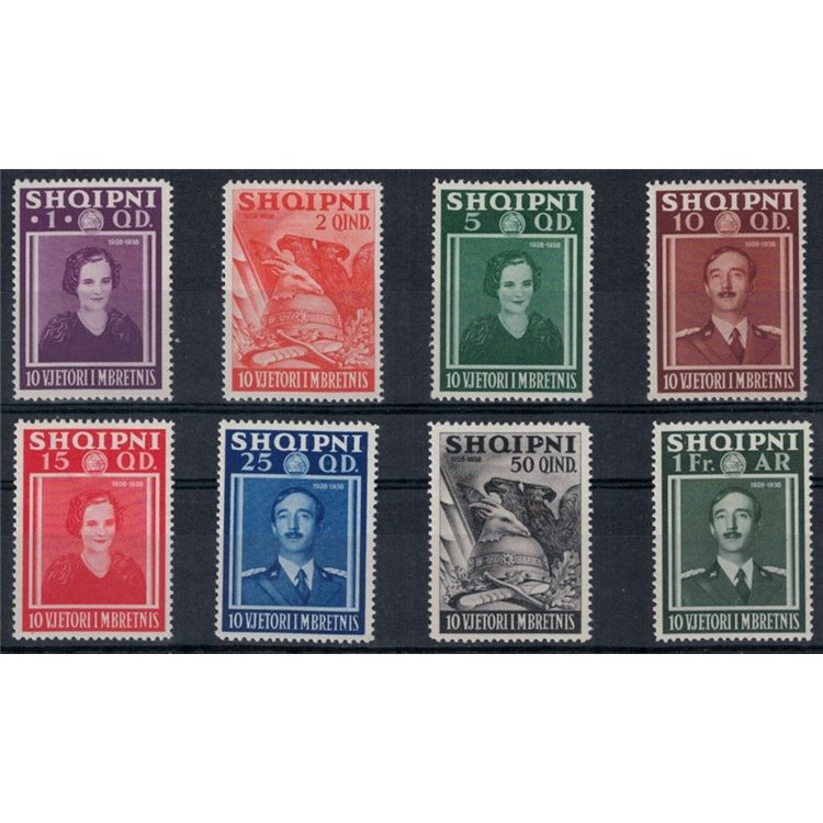 ALBANIA 1938 Anniversario del Regno 8v MH*