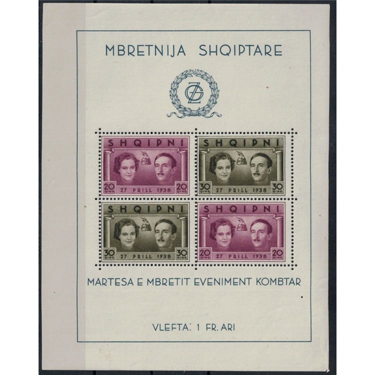ALBANIA 1938 Royal Wedding s/s MNH**