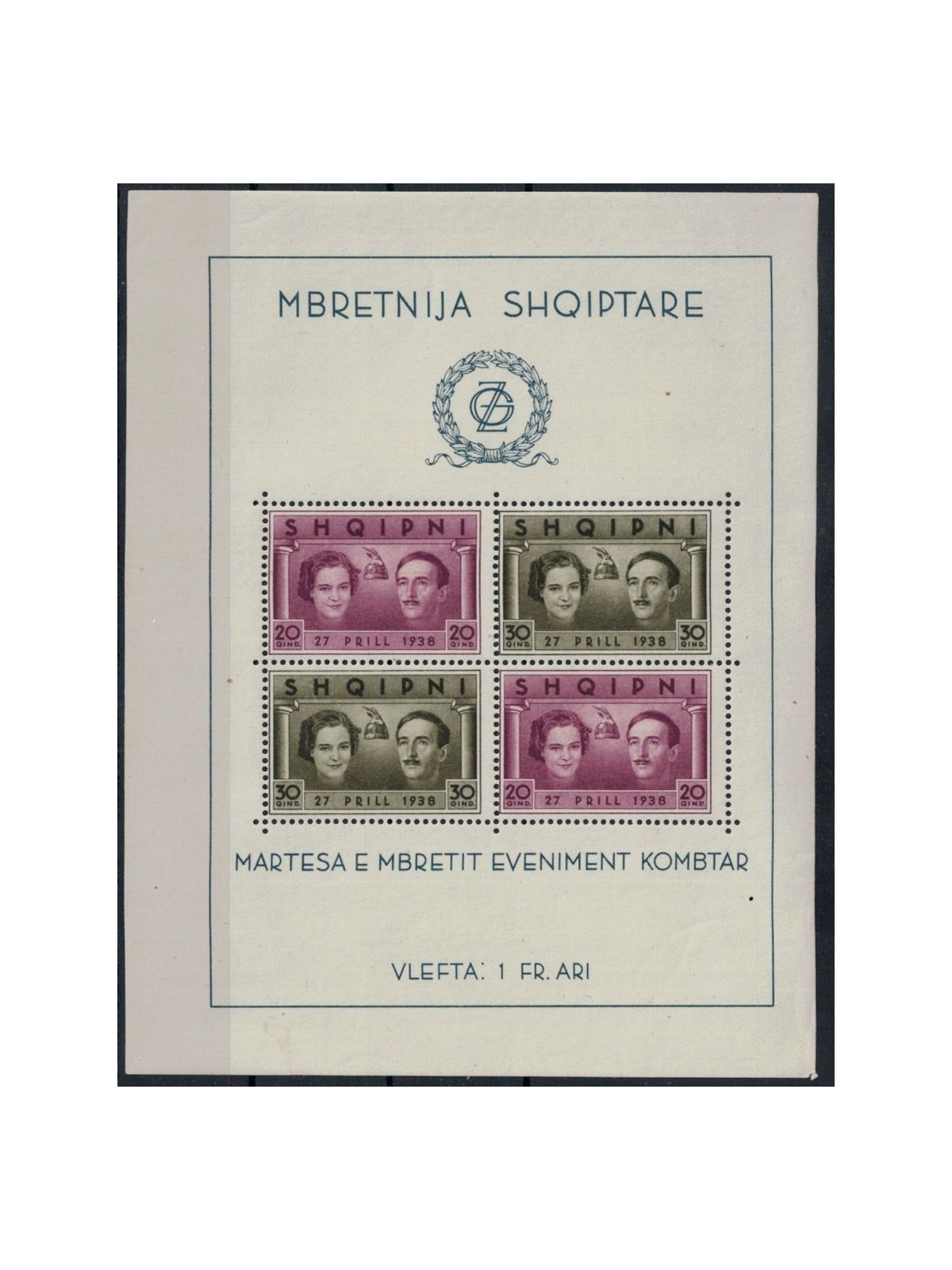 ALBANIA 1938 Royal Wedding s/s MNH**
