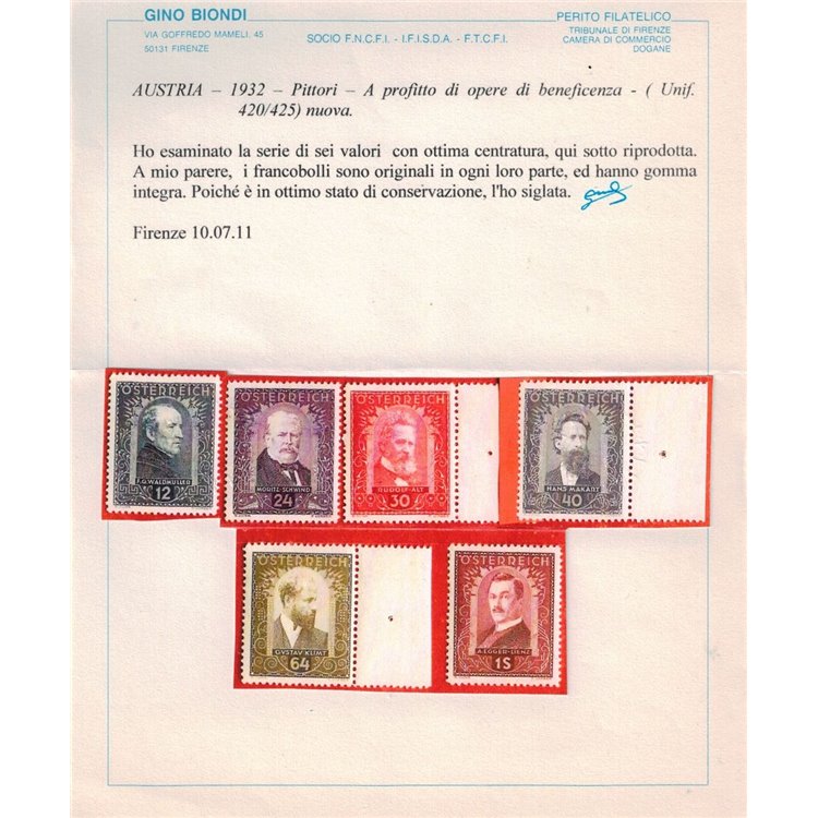 AUSTRIA 1932 Painters 6v MNH**