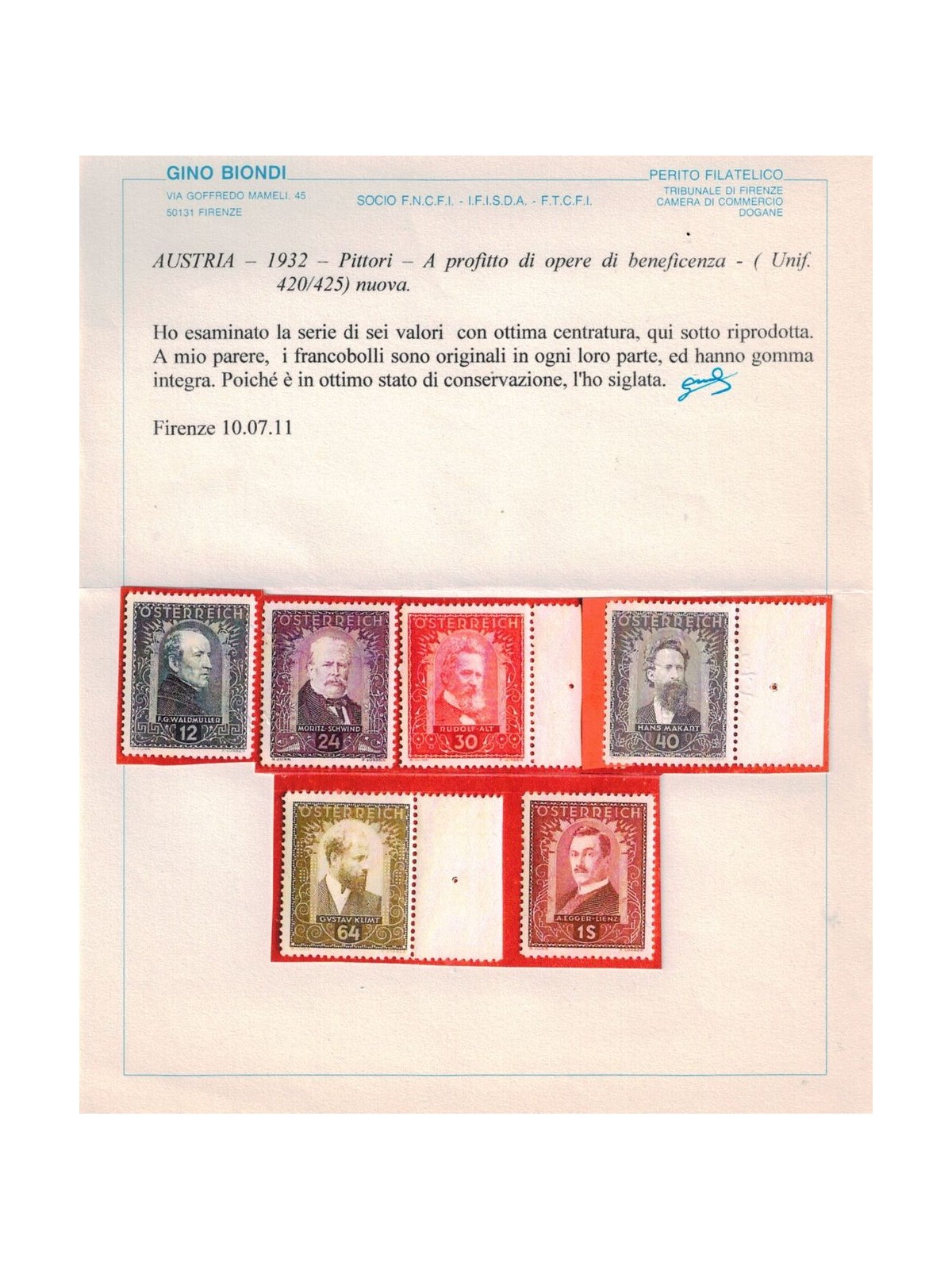 AUSTRIA 1932 Pittori 6v MNH**
