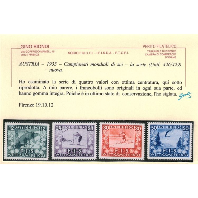 AUSTRIA 1933 Campionati di sci 4v MNH** ©