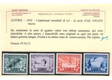 AUSTRIA 1933 Campionati di sci 4v MNH** ©