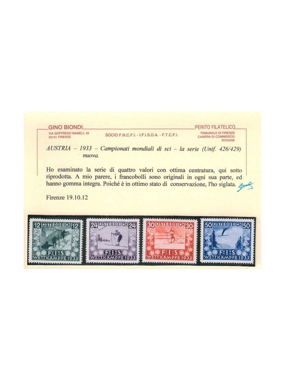 AUSTRIA 1933 Ski Championships 4v MNH** ©