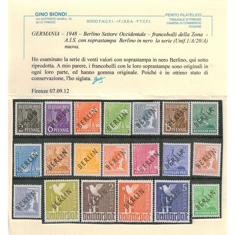 BERLINO 1948 Francobolli della Zona AIS soprast. in nero 20v MH* ©