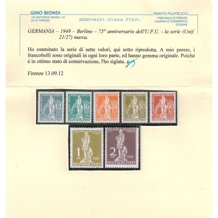 BERLIN 1949 75th anniversary of the UPU 7v MH* ©