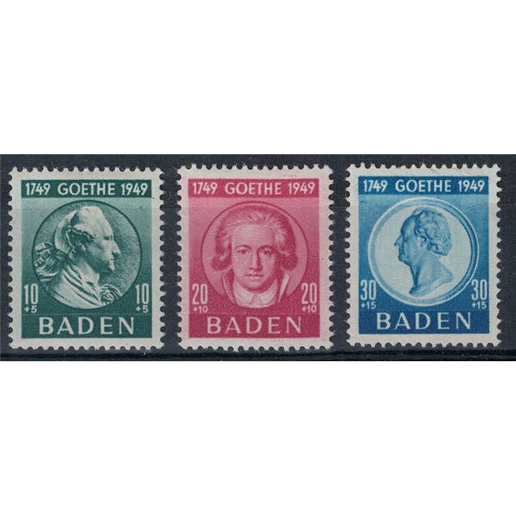 BADEN (FRENCH OCCUPATION) 1949 Goethe 3v MH*