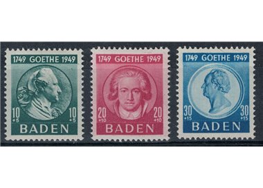 BADEN (OCC. FRANCESE) 1949 Goethe 3v MH*
