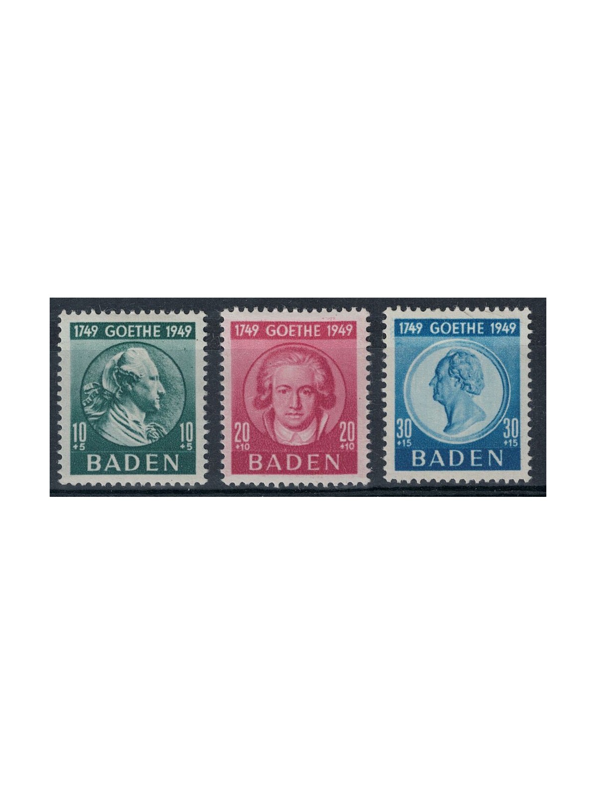 BADEN (FRENCH OCCUPATION) 1949 Goethe 3v MH*