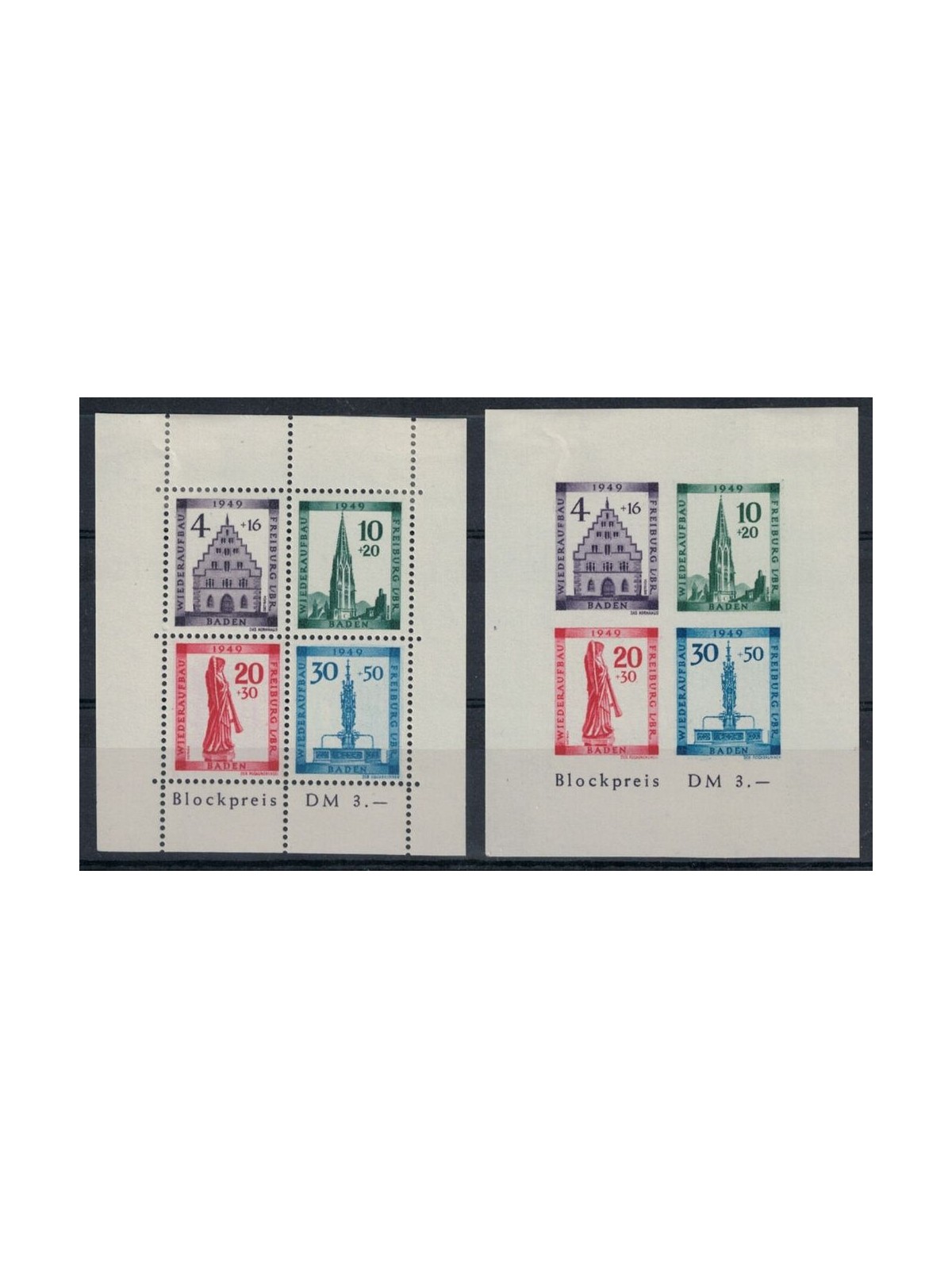 BADEN (OCC. FRANCESE) 1949 Pro Friburgo 2 BF MH*