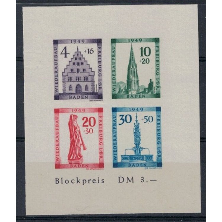 BADEN (OCC. FRANCESE) 1949 Pro Friburgo BF non dent. MNH**