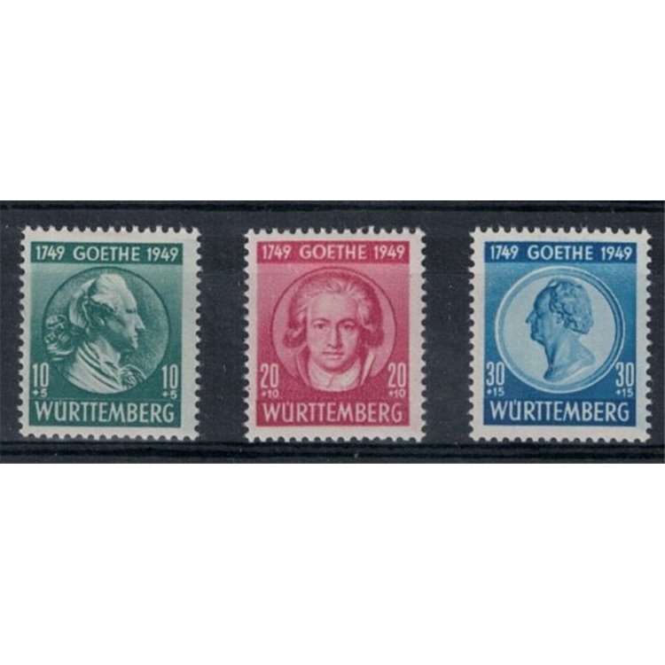 WURTTEMBERG (OCC. FRANCESE) 1949 Goethe 3v MH*