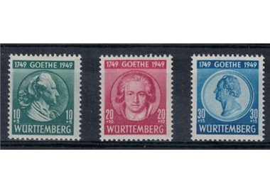 WURTTEMBERG (FRENCH OCCUPATION) 1949 Goethe 3v MH*