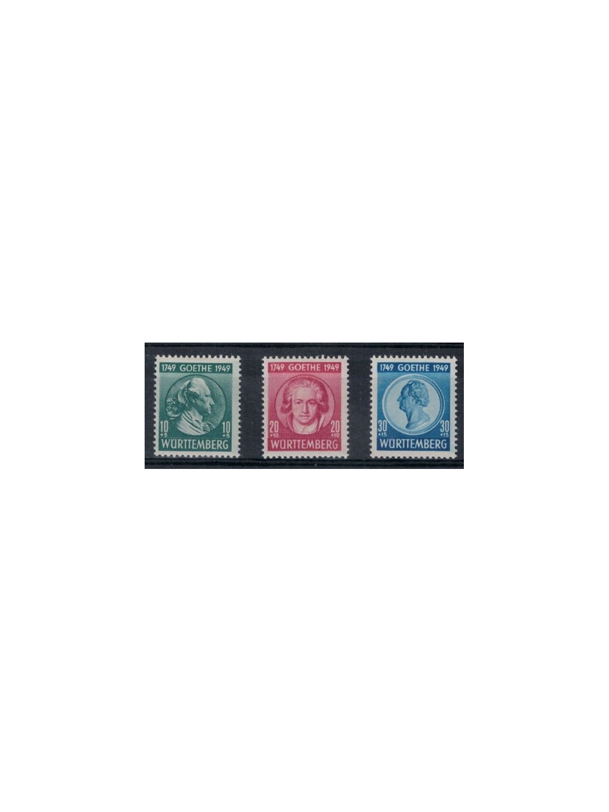 WURTTEMBERG (FRENCH OCCUPATION) 1949 Goethe 3v MH*