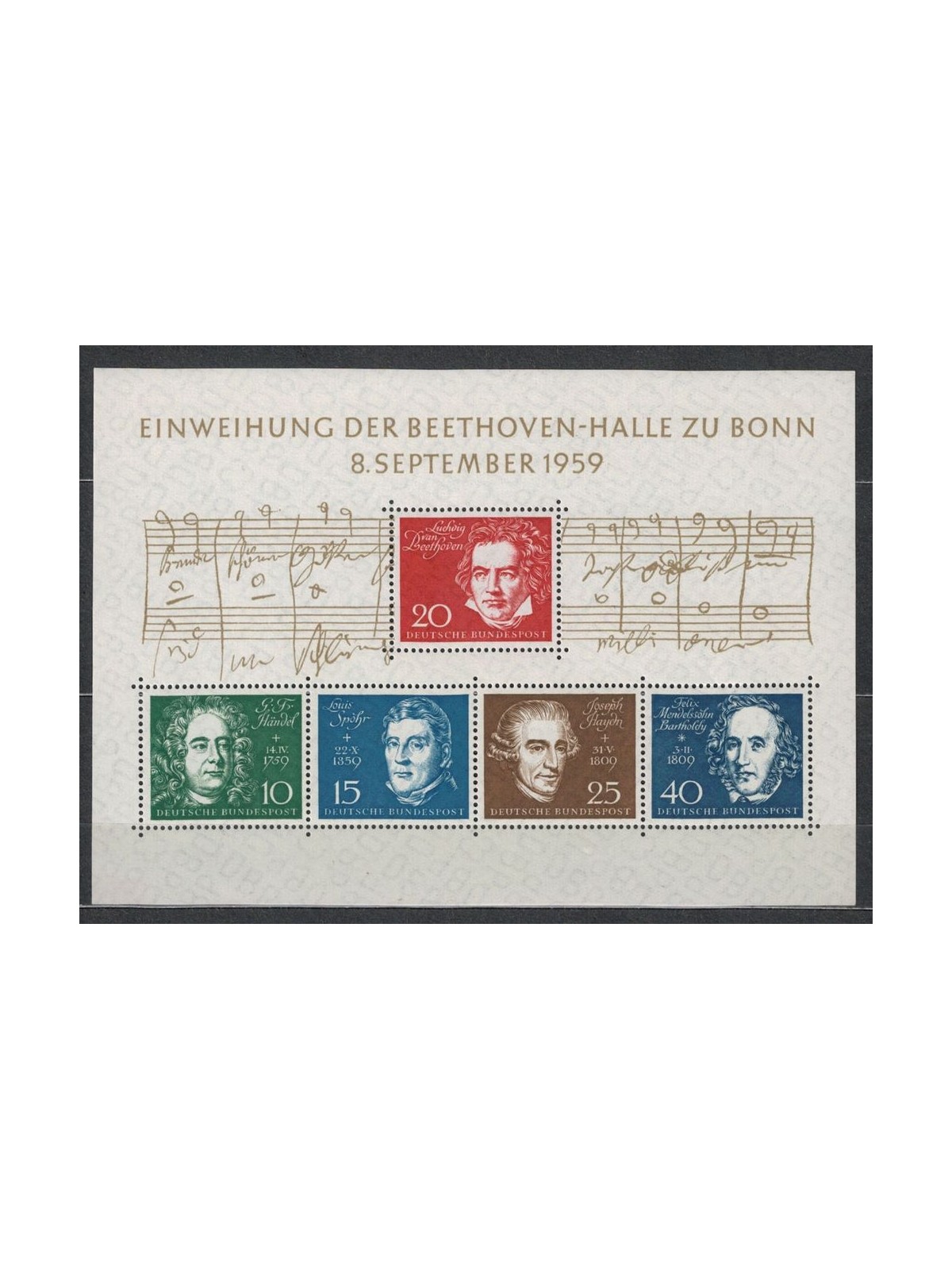 GERMANIA BRD 1959 Beethoven Halle 1 BF MNH**