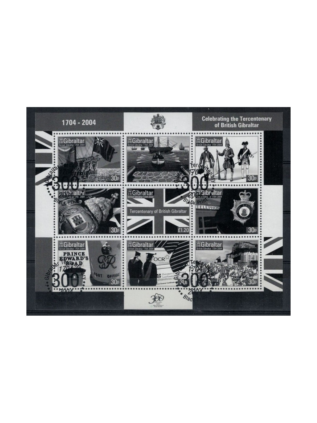 GIBRALTAR 2004 Gibraltar-United Kingdom link - Black and white proof cancelled