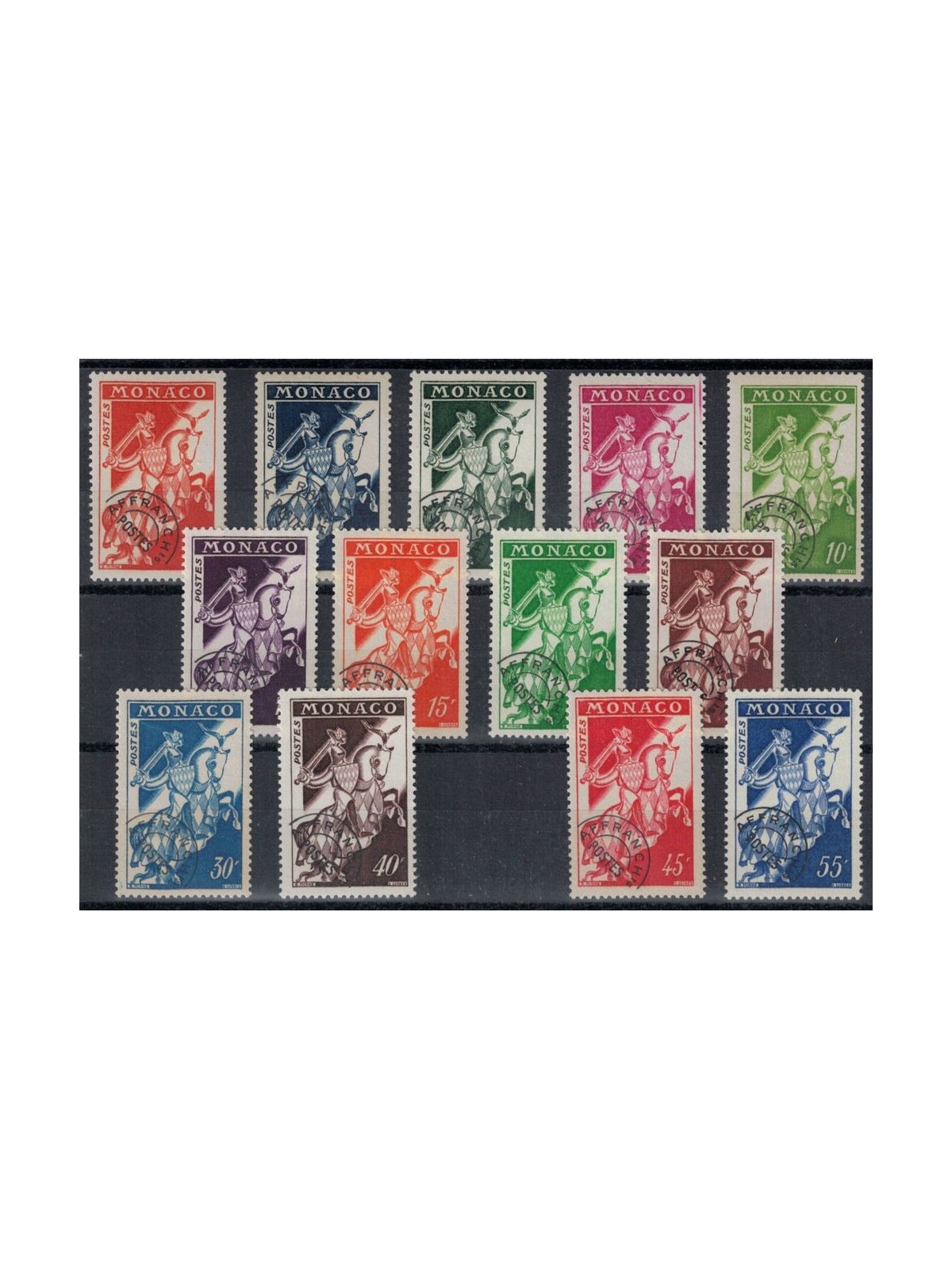 MONACO 1954-59 Pre-cancelled Cavaliere 13v MNH**