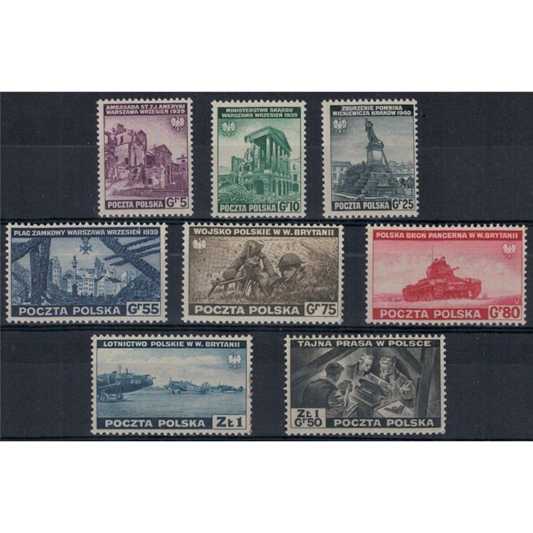POLONIA 1941 GOVERNO IN ESILIO Soggetti diversi 8v MNH**