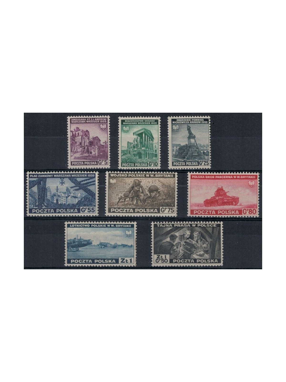 POLAND 1941 GOVERNMENT IN EXILE Various subjects 8v MNH**