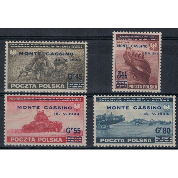 POLAND 1944 GOVERNMENT IN EXILE Monte Cassino overprint 4v MH*