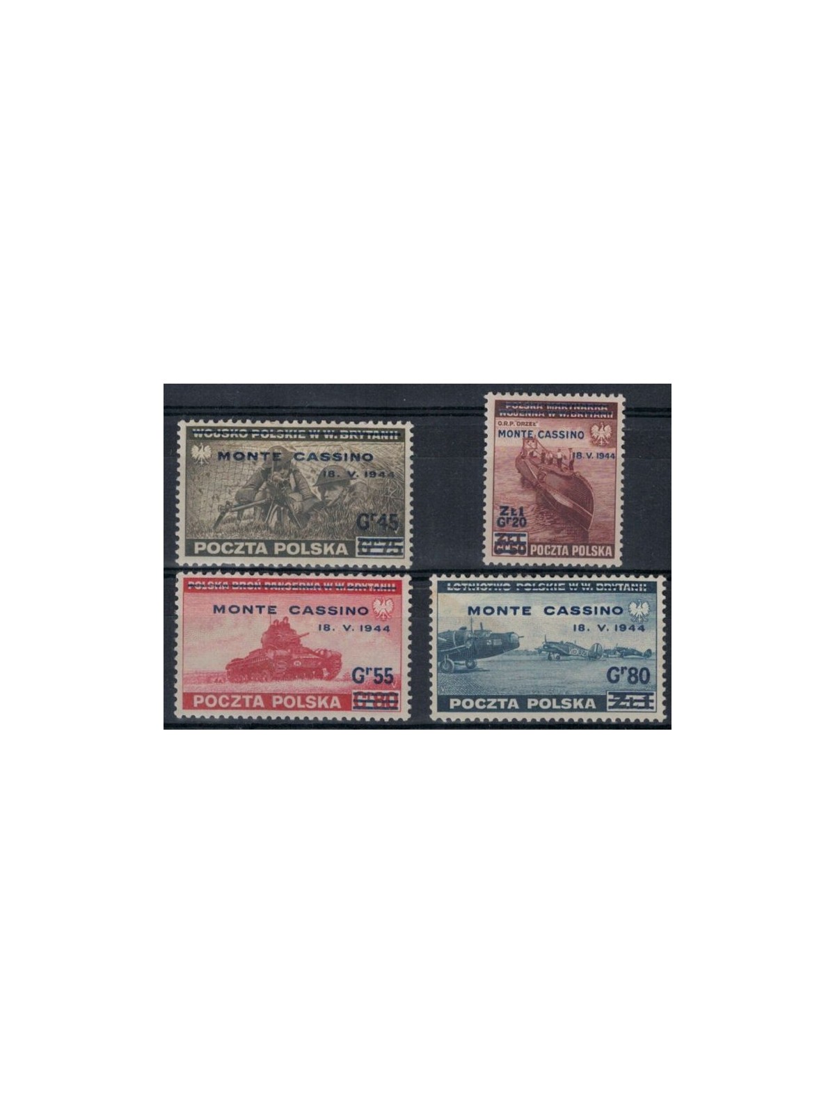 POLAND 1944 GOVERNMENT IN EXILE Monte Cassino overprint 4v MH*
