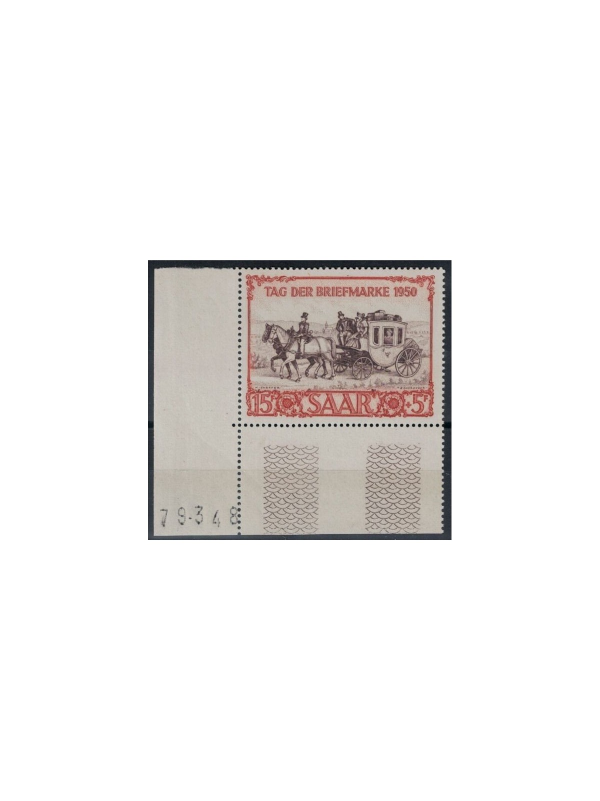 GERMANIA SARRE 1950 Giornata del francobollo - Carrozza postale 1v MNH**