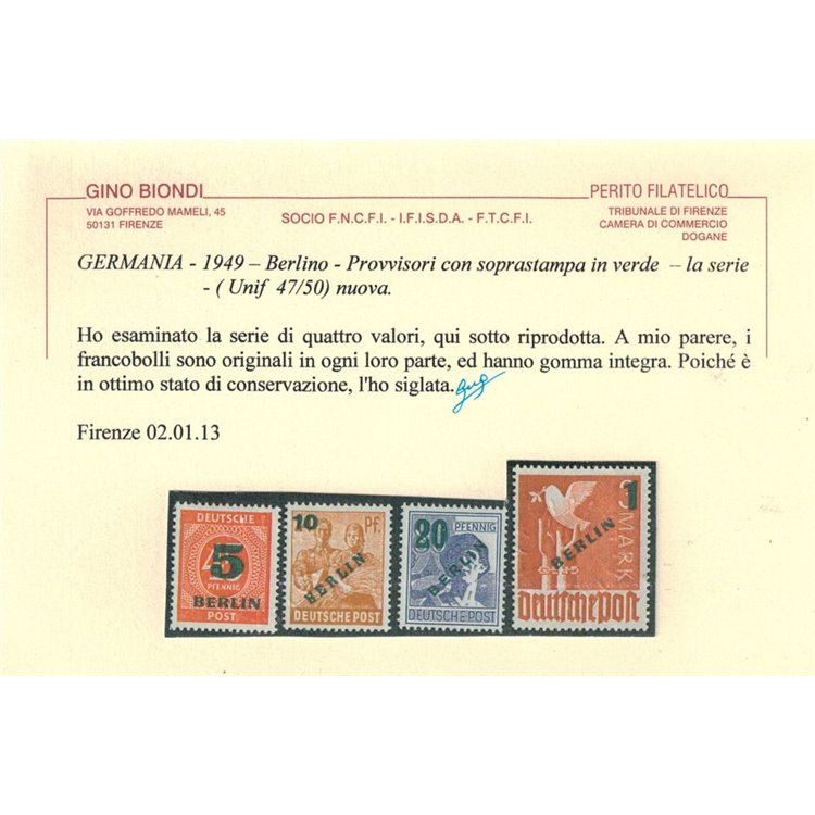 BERLINO 1949 Francobolli della Zona AIS soprast. in verde 4v MNH**