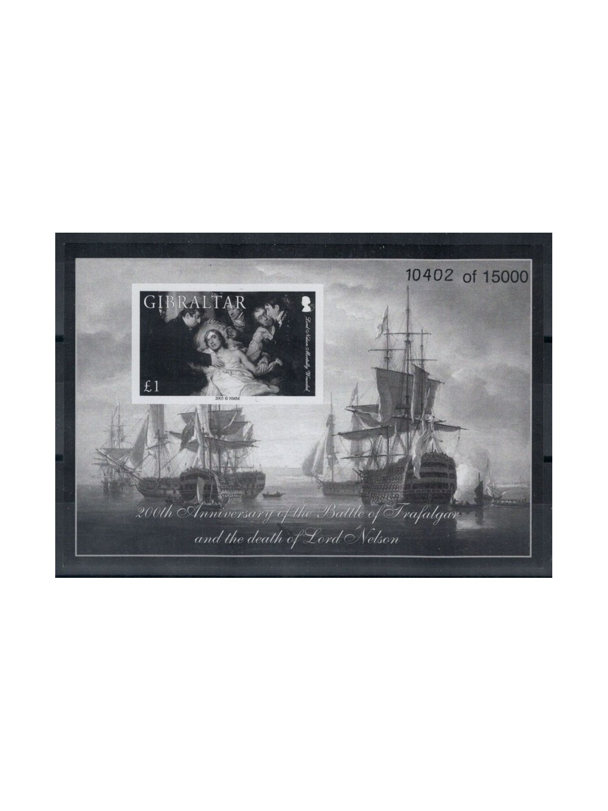 GIBILTERRA 2005 Battaglia di Trafalgar - Prova in bianco e nero numerata MNH**
