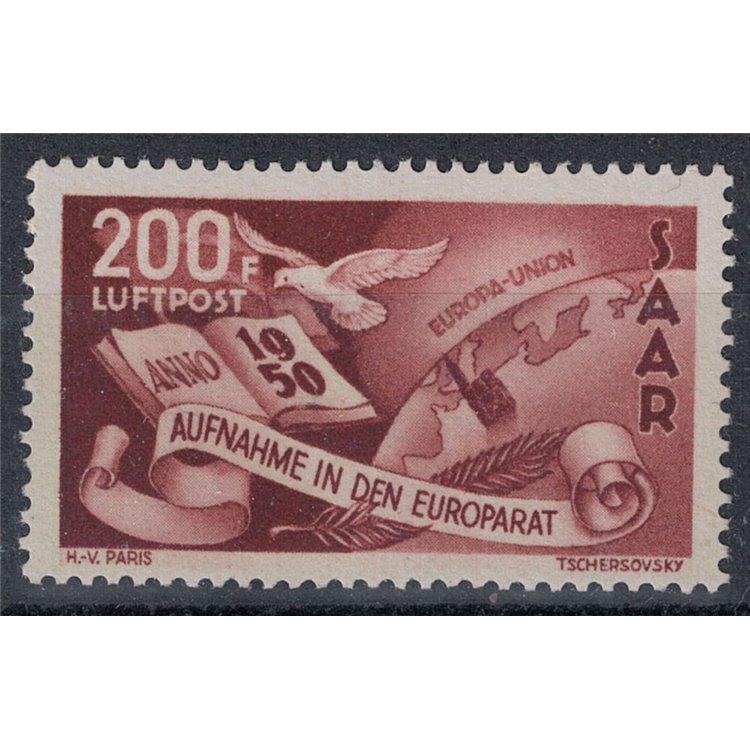 GERMANIA SARRE 1950 Consiglio d'europa, posta aerea 1v MNH**