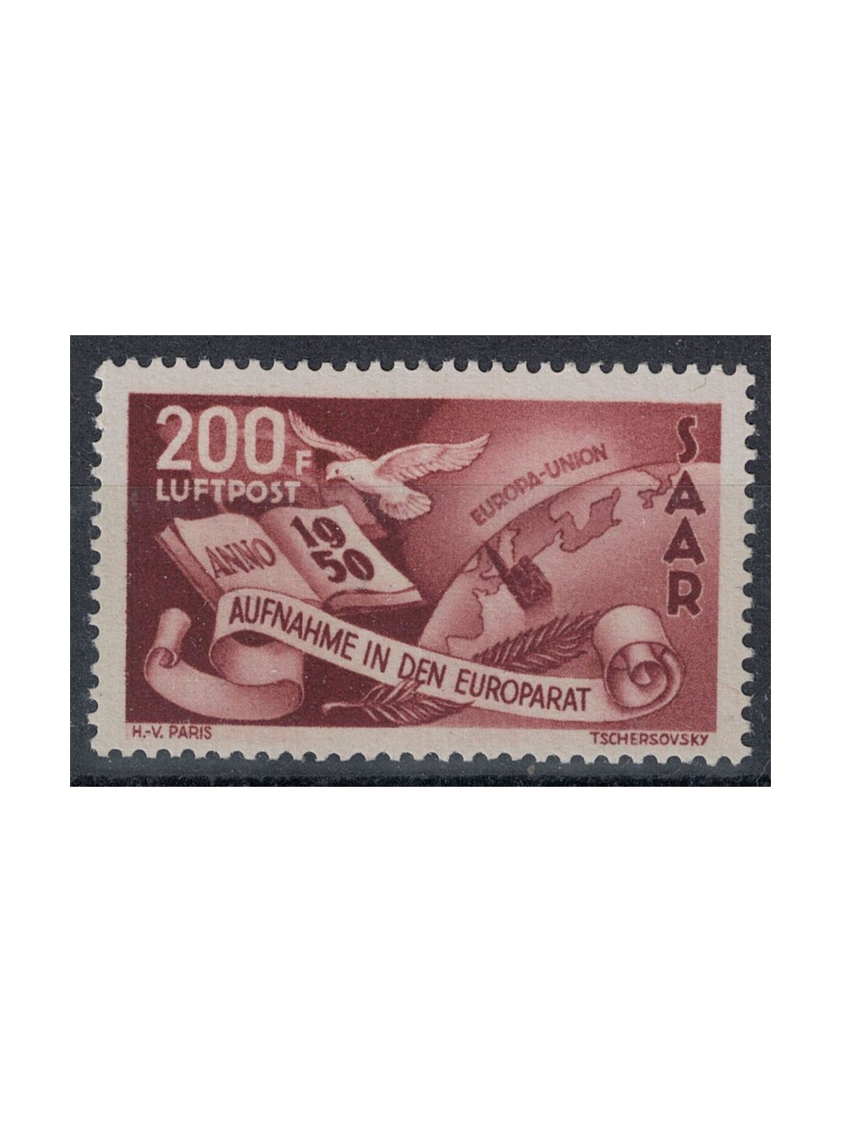 GERMANIA SARRE 1950 Consiglio d'europa, posta aerea 1v MNH**