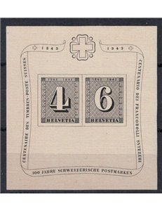 SWITZERLAND 1943 Centenary of Swiss stamps s/s MNH** (9)